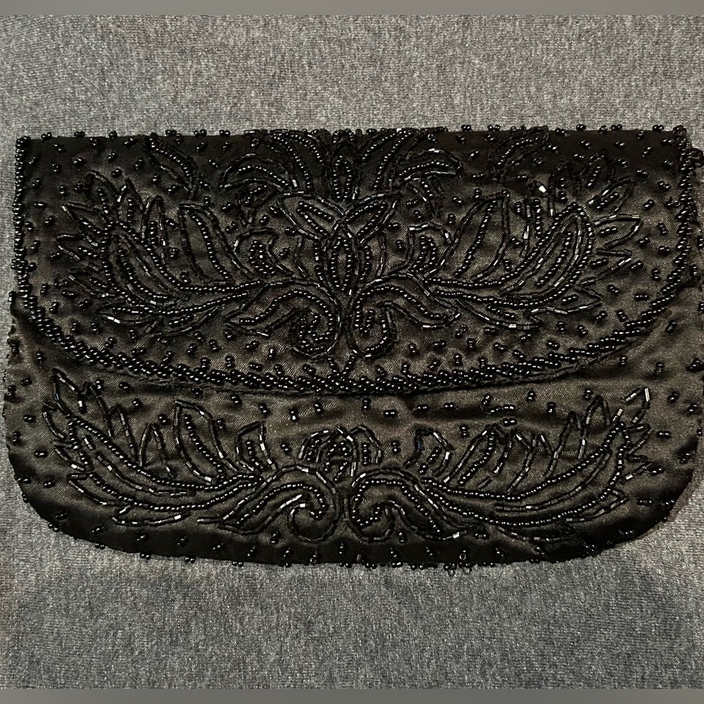 Beaded black clutch